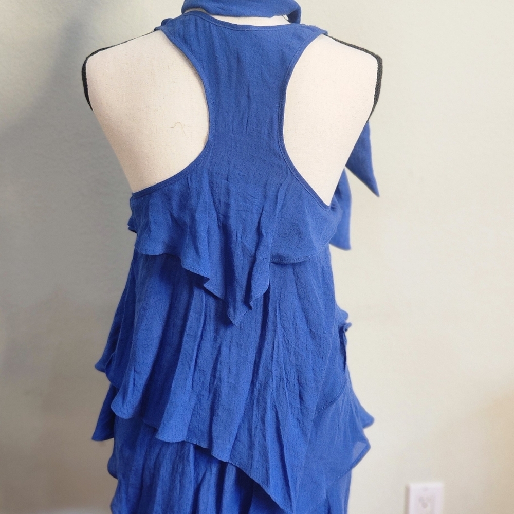 Blue Lightweight Racerback Tiered Flowy Ruffle Mini Dress w/Scarf - Picture 5 of 5